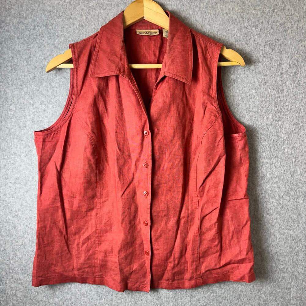 Apostrophe 100% Pure Linen Sleeveless Top Women's 14 Button Down Minimalist